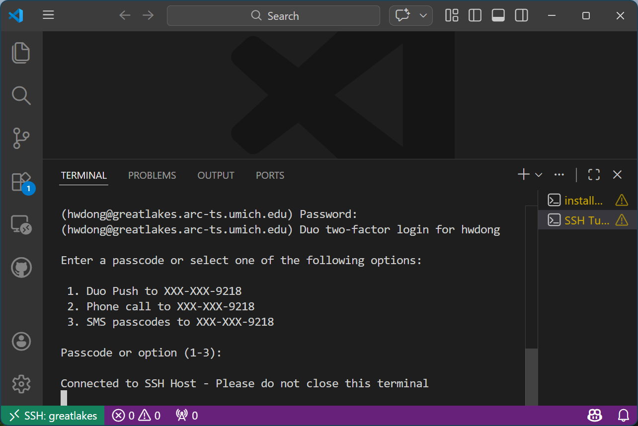 VS Code - SSH Great Lakes