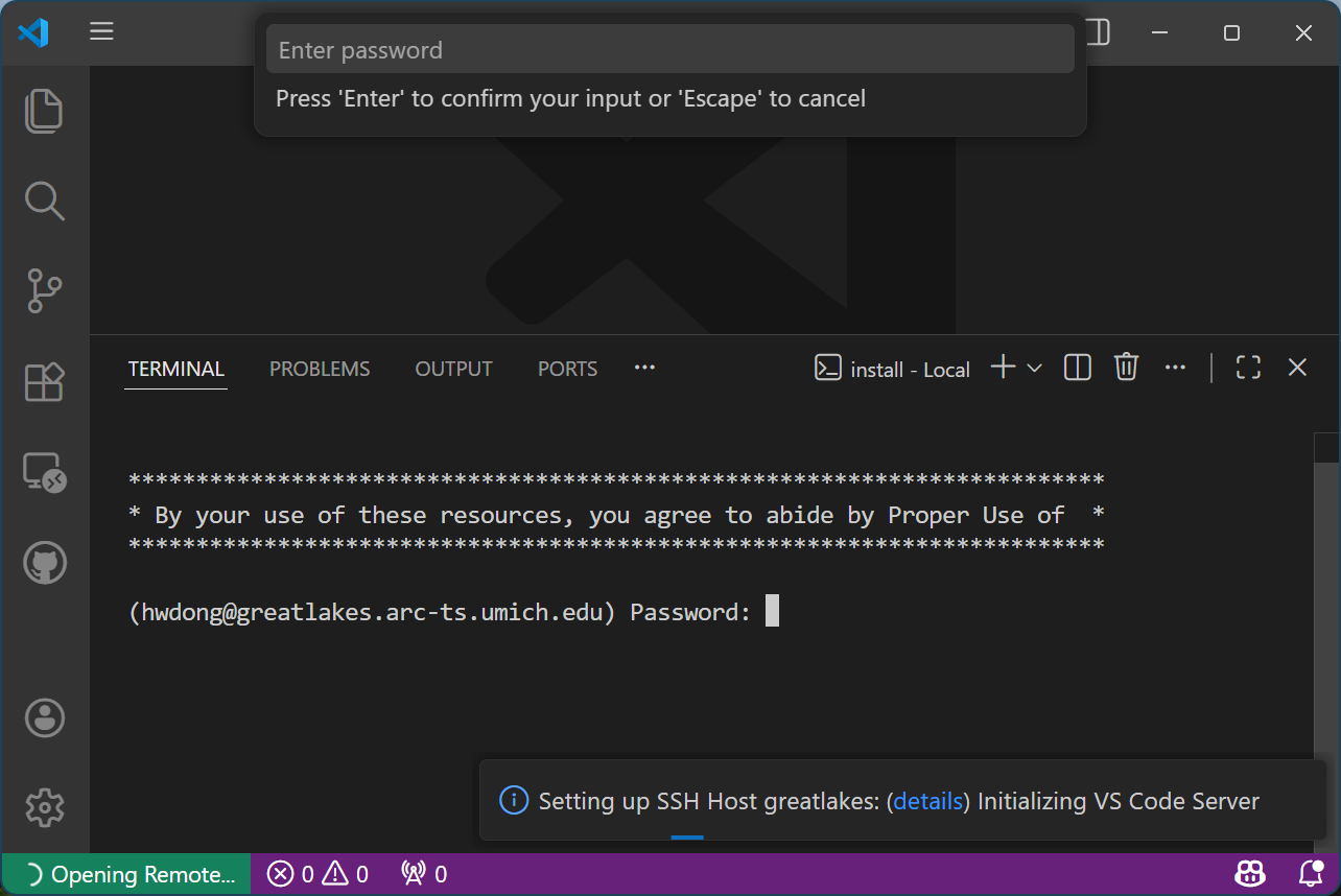 VS Code - Initialization - Password Prompt
