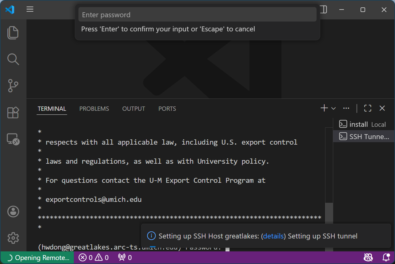 VS Code - SSH Tunnel Setup - Password Prompt